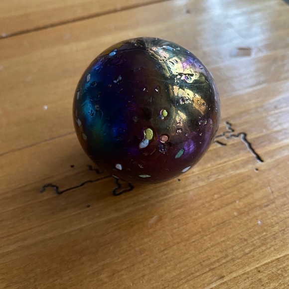 LARGE ART GLASS SHOOTER MARBLE- Blue CARNIVAL IRIDESCENT 6.25" around - Picture 3 of 8